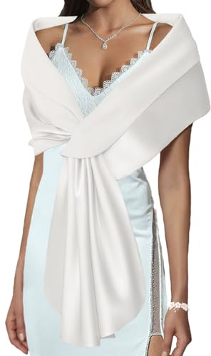 EASEDAILY - Chales y envolturas para mujer, para vestidos de noche, chal de boda, elegantes chales para novia y dama de honor, F- blanco, US 12-18 (M)