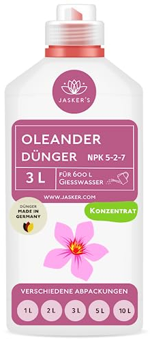 JASKER'S Oleander Dünger flüssig 3 Liter - Konzentrat Dünger Oleander - Mediterraner Pflanzendünger für 600 Liter Gießwasser - 100% Schnelldünger - Dünger für Oleander - Oleanderdünger
