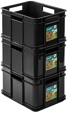 PAFEN 3x Euro Stapelbox 16l - 35 x 27 x 21 cm - Aufbewahrungsbehälter Euro-box Ecoline Stapelkasten Transport Eurobehälter aus PP, Schwarz Eco