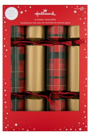 Hallmark Cracker di Natale, 2 motivi dorati e scozzesi, confezione da 12 in 2 fantasie, serpenti e scale, oro, rosso e verde