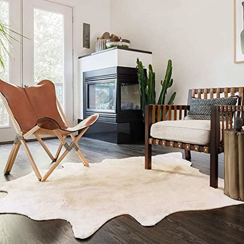 Homgoday Echt Kuhfell Teppich 150x170 cm Beige | Teppichmatte für Wohnzimmer, Schlafzimmer und Küche | für harte Böden