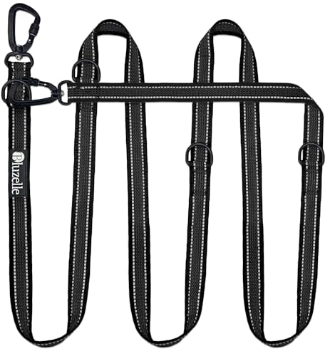 BLUZELLE Starke Hundeleine 3m für Große Hunde bis 100kg, Extra Robuste 360° Aluminium Karabiner-Haken, Gummierte Doppelleine für 2 Hunde, Verstellbare Freihand-Leine zum Umhängen, Farbe:Schwarz