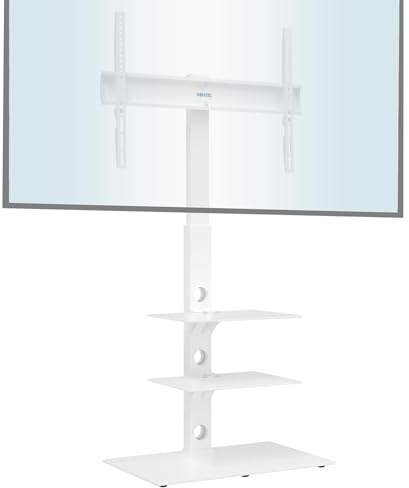 BONTEC Universale Supporto TV da pavimento per TV da 30-70 pollici LED OLED LCD, Porta TV da Terra Regolabile in Altezza con Ripiani in Vetro Temperato a 3 Livelli Max VESA 600x400mm, Fino a 40KG