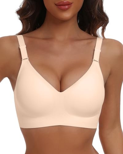 HORISUN Wireless Push Up Full Coverage Bra for Women Seamless Bras with Soft Support Comfort T Shirt Bralette (Nude,M)