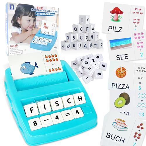 Lernen Spielzeug ab 3 4 5 6 7 8 Jahre, Buchstaben Montessori Lernspiele ab 3-8 Jahre, Zahlen Rechnen Kinderspielzeug, Deutsches Einschulung Rechtschreibspiel, Geschenke für Jungen Mädchen 3-6 Jahre