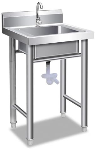 Gewerbliche Spültisch, Edelstahl-Waschbecken mit Wasserhahn und Abfluss für Camping, Garage, Innen
