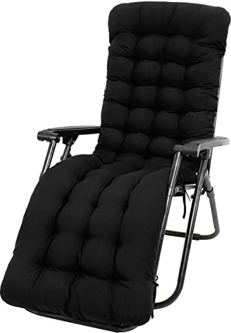 Jokapy Cuscino Imbottito per Sedia Sdraio 170x50cm, Cuscino Imbottito per Poltrona Sdraio Relax, Cuscino per Sdraio Reclinabile con Cappuccio Antiscivolo per Giardini, Cortili, Terrazzi (Nero)