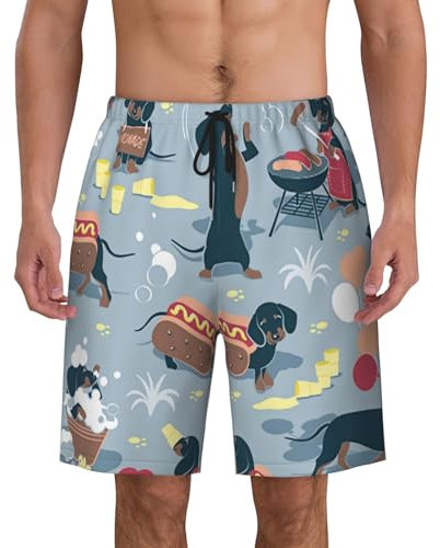 Tresila Pantalon de plage pour homme | Verre bouteille de vin rouge | Short de bain d'été à séchage rapide, tendance, décontracté pour homme, Hot Dogs and Limonade, XXXXL-L