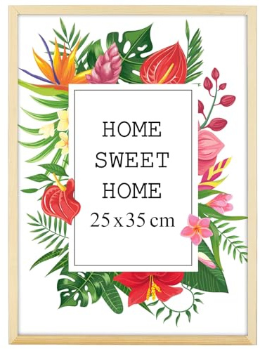 MG Design Marco 25 x 35 cm - color Natural, de madera, con cristal acrílico - para colgar vertical u horizontalmente, sin fondo, para fotos, pósters, puzzles