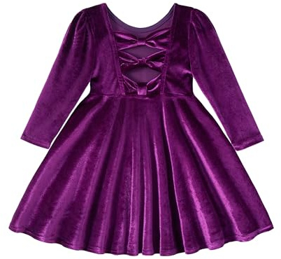 Miipat Bébé Fille Robe de Velours Petite Fille Robe à Manches Longues Automne Hiver élégant Enfant Princesse Fête d'anniversaire Mariage Vêtements