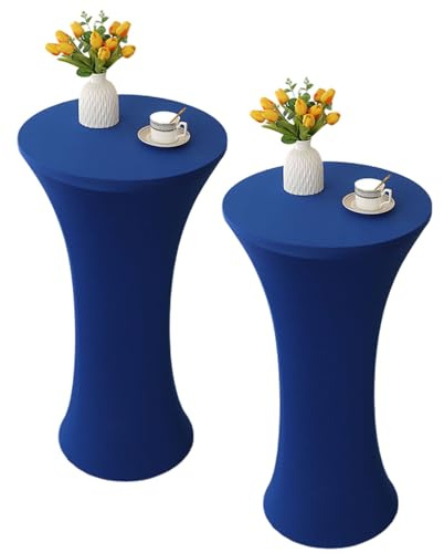 FANSU Cocktail Stretch Tischdecken, Cocktail Party Tischdecke 2er Set Elegant Stretch Stehtisch Husse für Bistrotisch, Rund Stehtischhusse für Dekoration Hochzeit Bar (Königsblau,80x110cm)
