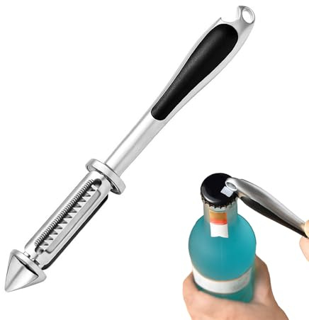 Pelapatate multifunzione – Pelapatate frutta e verdura in acciaio, pelapatate e affettatrici e grattugia apribottiglie con manico ergonomico e antiscivolo