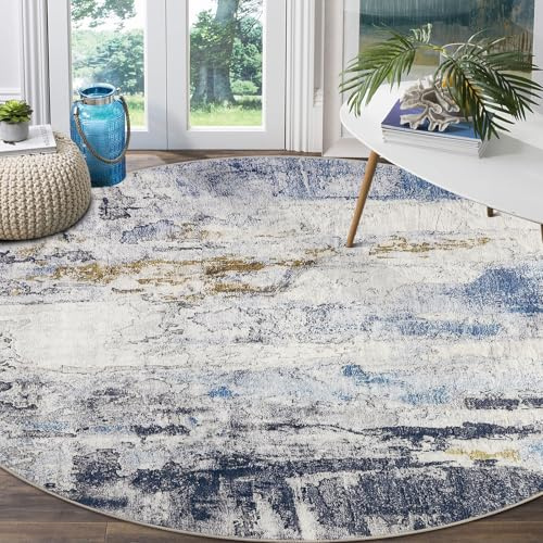Capslpad Abstrakte runde Teppiche, Ø 160 cm, Wohnzimmer, rutschfest, rund, Kurzflor-Teppich, waschbar, weiche Kunstwolle, Bodenmatte, Teppiche für Kinderzimmer, Badezimmer, Esszimmer, Dekoration, Blau