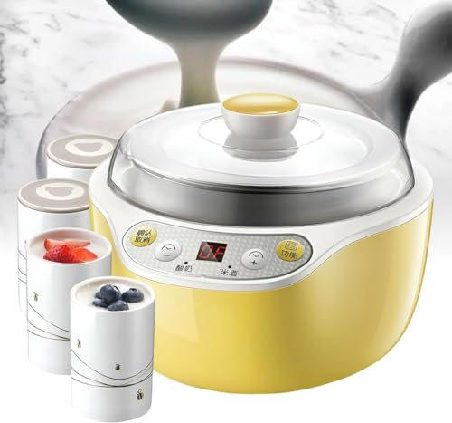 Automatic Yogurt Maker with LED Display and Timer, 1000ML Yoghurt Maker Machine with 304 Stainless Steel Liner and 4 Cups, 20W Adjustable Time, for home Yogurt, Cheese Maker, Natto Maker