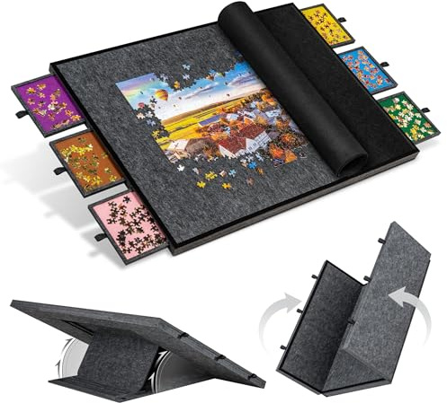 Becko US Tavola puzzle pieghevole e inclinabile da 2000 pezzi, con 6 cassetti e copertura, tavolo puzzle leggero e portatile con supporto integrato per la regolazione dell'angolo, per puzzle da 2000,