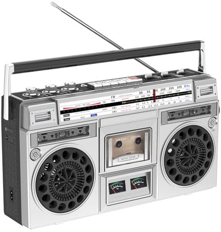 OZTYSGXM Boombox à cassette portable, style rétro des années 80, avec radio AM/FM, prise en charge d'entrée SD/USB, enregistreur de cassette pour réunions de famille, voyage, style 4