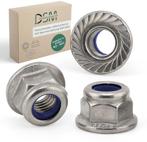 DSM – Flanschmuttern M3 – Edelstahl A2/V2A – Sicherungsmuttern DIN 6926 – Selbstsichernd mit Sperrverzahnung – Sechskantmutter mit Flansch – Stopmuttern korrosionsbeständig Klemmmutter – 50 Stück