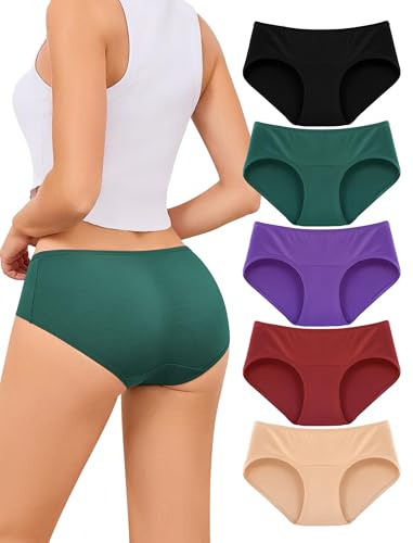 VOENXE Damunderbyxor Bomull,Damen Hipster Underkläder Medium låguppgång Midja,Trosor Bomullsunderkläder Bekväma Bikinitrosor,Ventilerande Underbyxor Stretch,Women Underwear Cotton Panties,5-Pack