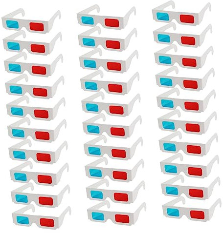 HOMSFOU 30piezas Gafas De Cartón Desechables Unidades Para Películas Casa Adultas Con Lentes Rojos y Azules Para Cine y Video Anaglifo