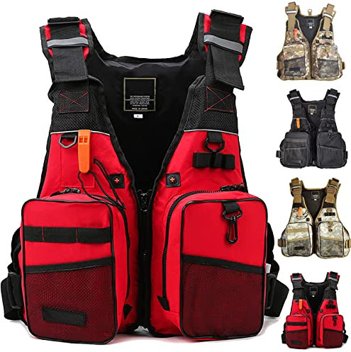 PRPRP Giubbotto salvagente da Pesca for Esterni, Giubbotto salvagente Leggero e Regolabile con Cintura a Doppia campata e Fischietto, Adatto for Canottaggio, Kayak, Surf, Nuoto, Adulti(Red)