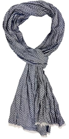 Rotfuchs Sciarpa estiva da uomo, unisex, in cotone e poliestere, motivo a spina di pesce, blu notte, bianco naturale, Blu notte bianco naturale, 175 x 15 cm (L x B)