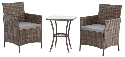 SVITA Brooklyn Bistro Gartenmöbelset 3-teilig Rattan Outdoor Gartenlounge Terrasse Balkon Garten Sitzgruppe mit 2 Sesseln und Tisch Braun