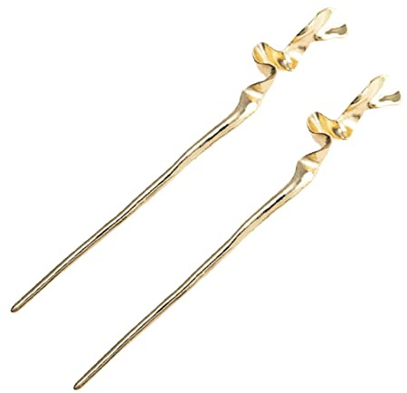 DEARMAMY 2 Horquillas Pelo Estilo Antiguo Chino, Palillo Pelo de Mujer en Aleación de Zinc Dorado, 2 Piezas para Banquetes y Cosplay, Horquillas Halloween Niña