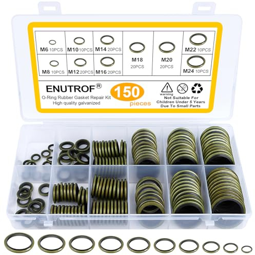 Rondella Olio Motore 150Pz M6-M24 Rondelle di Tenuta Incollate Compressione Tappo Scarico Anello di Tenuta Olio per Riparazione Auto Tappo di Scarico Automotive Autocentrate AC Guarnizioni (150)