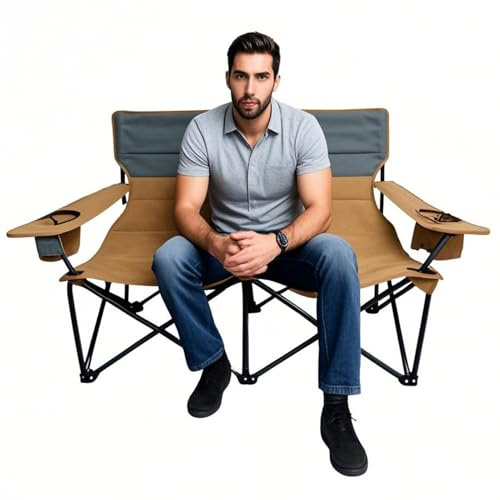 Ruwshuuk Chaises de Camping Double pour Adultes, Canapé Pliant pour Extérieur, Siège d'extérieur Respirant Pliable Portable pour Terrasse Balcon Jardin Plage Piscine et Pelouse
