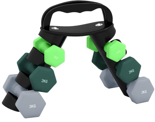 SPORTNOW Kurzhantel-Set mit Tragegestell, Set mit 6 Gewichten, Grün | Heim-Fitnessstudio, Kettlebell-Training, Gewichtheben-Übungen, 2 x 1kg, 2 x 2kg, 2 x 3kg