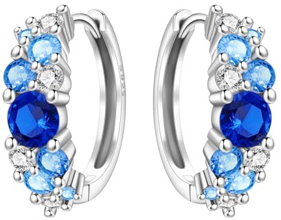 CYMYSS Örhängen Silver 925 Zirkonia Örhängen Sterling Silver Örhängen Damörhängen Creoler Dam 925 Äkta Silver Creoler Örhängen För Kvinnor Silverörhängen (Blå stjärnörhängen med färgövergång)
