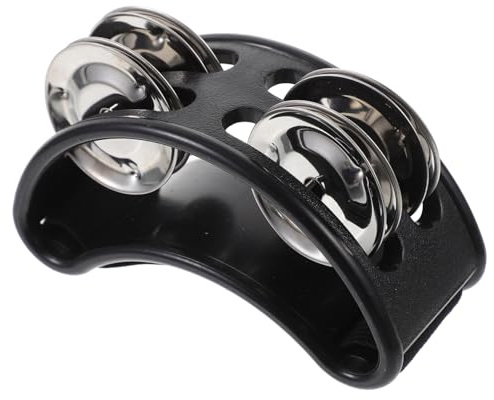 FRCOLOR Fußtamburin mit Vernickelten Metallglöckchen Elastischem Nylonriemen und Robustem Abs Gehäuse Fußperkussionsinstrument für Akustik Satz und Jam Sessions Schwarz