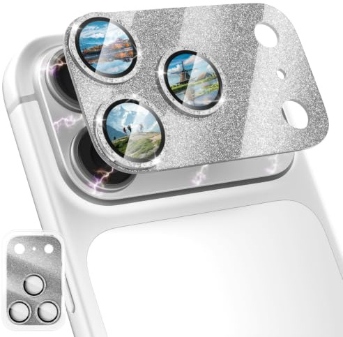 CloudValley for iPhone 17 Pro Camera Lens Protector, Glitter Grey | Ultra HD, 1:1 Fit, 9H Tempered Glass, Strong Adsorption, Anti-Glare, Anti-Scratch, Bling Accessories, Case Friendly