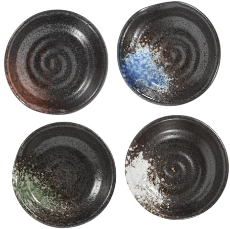 ELAYARD Coupelle Sauce Soja en Céramique, Lot de 4, Petits Plats Japonerie pour Sauces et Hors-d’œuvre, Fond Stable, Facile à Nettoyer Couleur Aléatoire