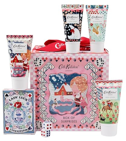Cath Kidston Body Wash, Lotion x2 50ml, Hand Cream, Wonder Balm x2 30ml, Playing Cards, 2 Dice, Moisturiser, Shea Butter, Travel Size, Vegan and Cruelty Free, Beauty Gift, Stocking Filler