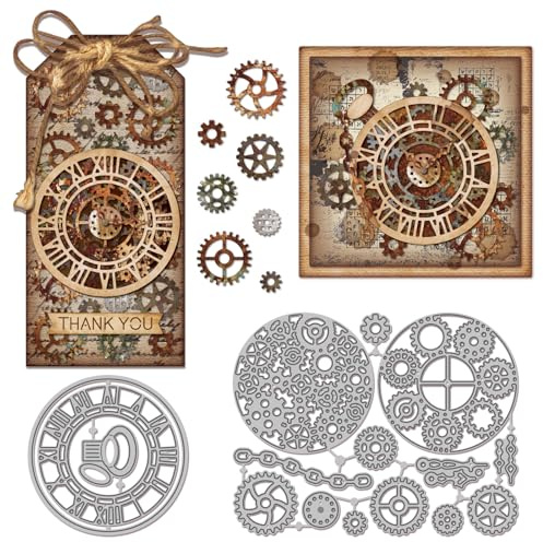GLOBLELAND Stanzformen Mit Mehrschichtigem Zahnrad Uhr Taschen Metallstanzungen Uhrenketten Stanz Und Prägevorlagen Für Scrapbooking Basteln Papierkartenherstellung