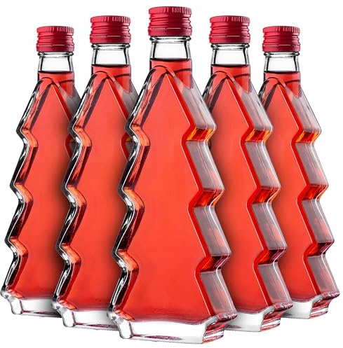KADAX 5er Set Glasflaschen 200ml mit Schraubverschluss – Leere kleine Flaschen zum Befüllen für Likör, Schnaps, Öl, Essig & Sirup, Glass Bottles, Refillable