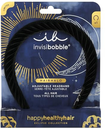 invisibobble HAIRHALO Eclipse midnattsring 1 styck | flätat hårband i svart av mjukt sammetsmaterial | justerbart hårband skonsamt och bekvämt för kvinnor och flickor