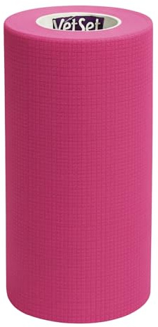 VetSet WrapTec Vet Wrap Cohesive Bandage Rolls 100mm, Pink | 4.5m Self-adhesive flexible wrap for horses and dogs; non-slip support for legs, tendons and hoof poultices