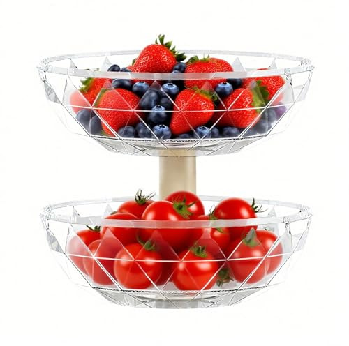 Générique Bol à Fruits pour Plan de Travail Cuisine - Support à Snacks 2 Niveaux Amovible avec Couvercle,Plat de Service pour Noix Chips Condiments Bureau Dessus de Meuble Garde-Manger