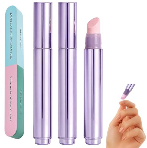 Lot de 3 stylos de soin des ongles 3 en 1 avec lime à ongles à sept côtés, stylo de soin des ongles, pratique pour les voyages et le soin quotidien des ongles