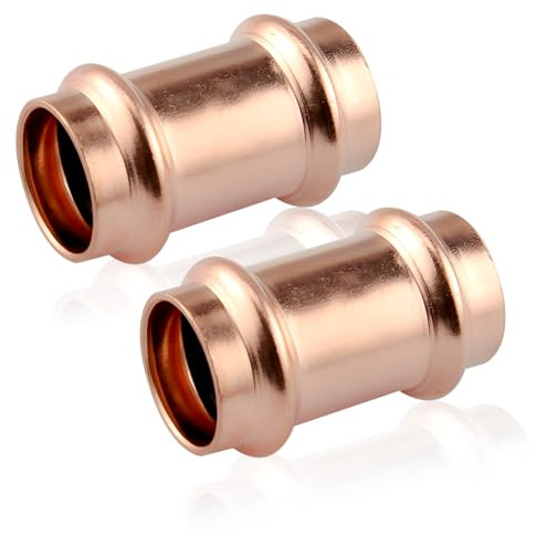 2 Stück Kupfer Pressfitting, 28 mm Pressfitting Muffe, Press fitting Kupfer | Muffe Kupplung Verbinder für Verpressen V Kontur Trinkwasser geeignet Heizung, Für Rohr-Aussendurchmesser 28mm