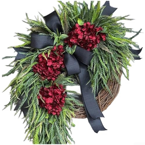 Besttoolifes Guirnalda de flores de hortensia para decoración de pared de granja, decoración del hogar temática rústica con elegantes detalles de lazo, material plástico para un uso duradero, 40 x 10