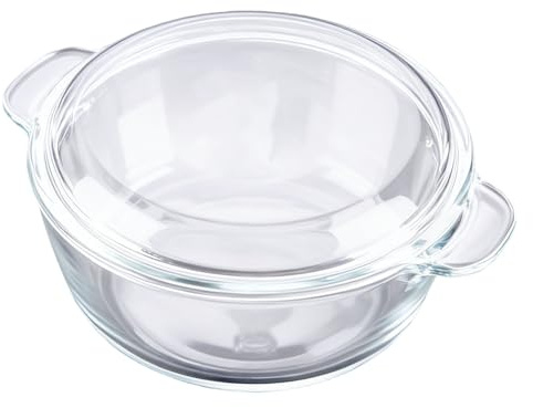 Fockety Cocotte en Verre, Plat de Cuisson Allant au Four avec Couvercle pour une Répartition Uniforme de la Chaleur, Grandes Poignées Faciles à Prendre en Main, Batterie de Cuisine en (S 0,7L)