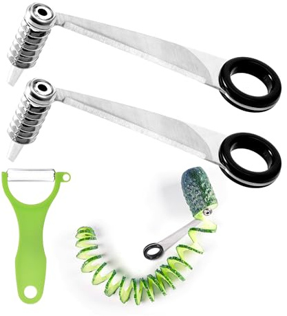 Zocipro 2pcs Cortadores en Espiral para Patatas con Pelador, Cortador de Rábanos, Espiralizador de Acero Inoxidable, Herramienta Manual para Patatas, Zanahorias, Pepinos, Frutas y Verduras Creativas
