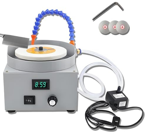 Electric Wet Bench Sander - 0-2000rpm Wet and Dry Grinder with Diamond Discs, Bidirectional Rotation, Voltage Display, Adjustable Water Flow Speed for Wood and Metal Working