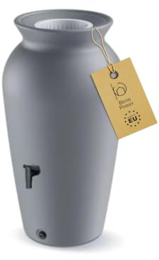 BirnePower Velcan Récupérateur d'eau de Pluie 120L Gris - Réservoir d'eau Forme Amphore Antique avec Filtre, Ø 49 cm, pour Jardin et Terrasse