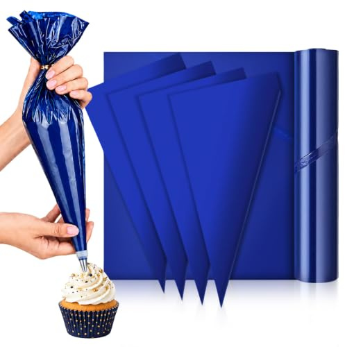 KUIYU 50Pack/roll 21Inch Disposable Piping Bags Extra Large | Thickened Blue Icing Bags Food Grade Pastry Bags Anti-Burst Non-Slip for All Size Nozzles Couplers Cake Cookie Decorating
