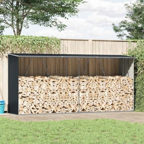 LoogCape Firewood Storage Galvanised Steel 330 x 84 x 152 cm Anthracite Weatherproof Wood Shed for Firewood Storage with Sturdy Steel Frame, Weatherproof Cover, Suitable for Garden