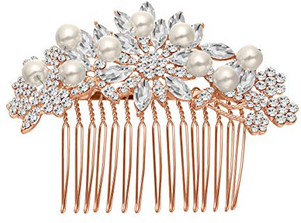 Frcolor Braut Haar Kamm Simulierte Perle Hochzeit Braut Haar Kamm für Hochzeit Haarschmuck (Rose Gold)